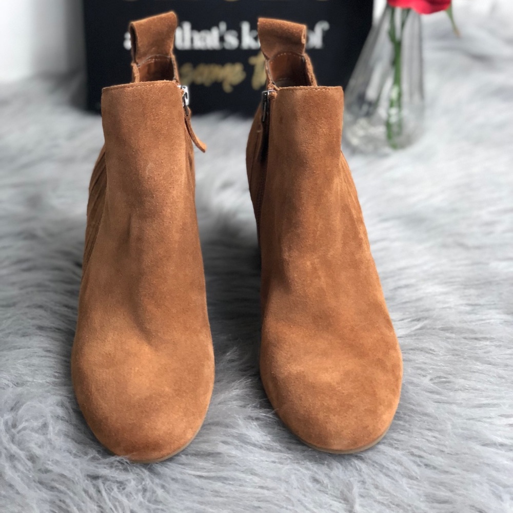 14th & Union Tan Stacked Heeled Suede Booties - Picture 7 of 8